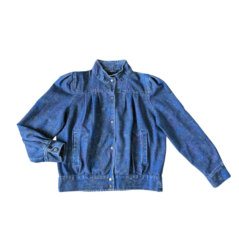 Vintage Learsi Denim Bomber Jacket Womens M Blue Floral 80S Western Snap Prairie